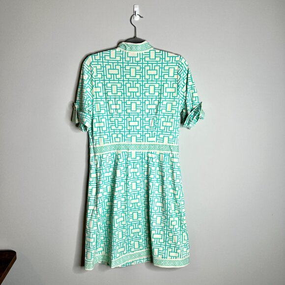 Elizabeth McKay Bamboo Geometric Print Nylon Spandex Button Front Shift Dress M - Picture 5 of 6
